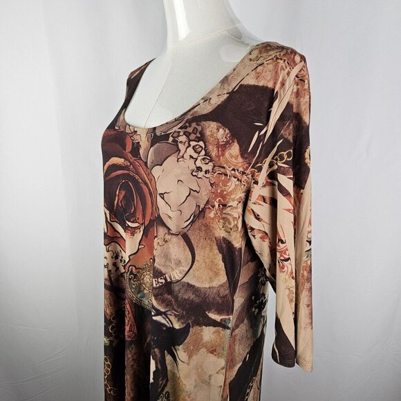 Fantazia Vintage Medium Boho Floral Dress Horse Western Cowgirl Tan Asymmetrical - Picture 3 of 8